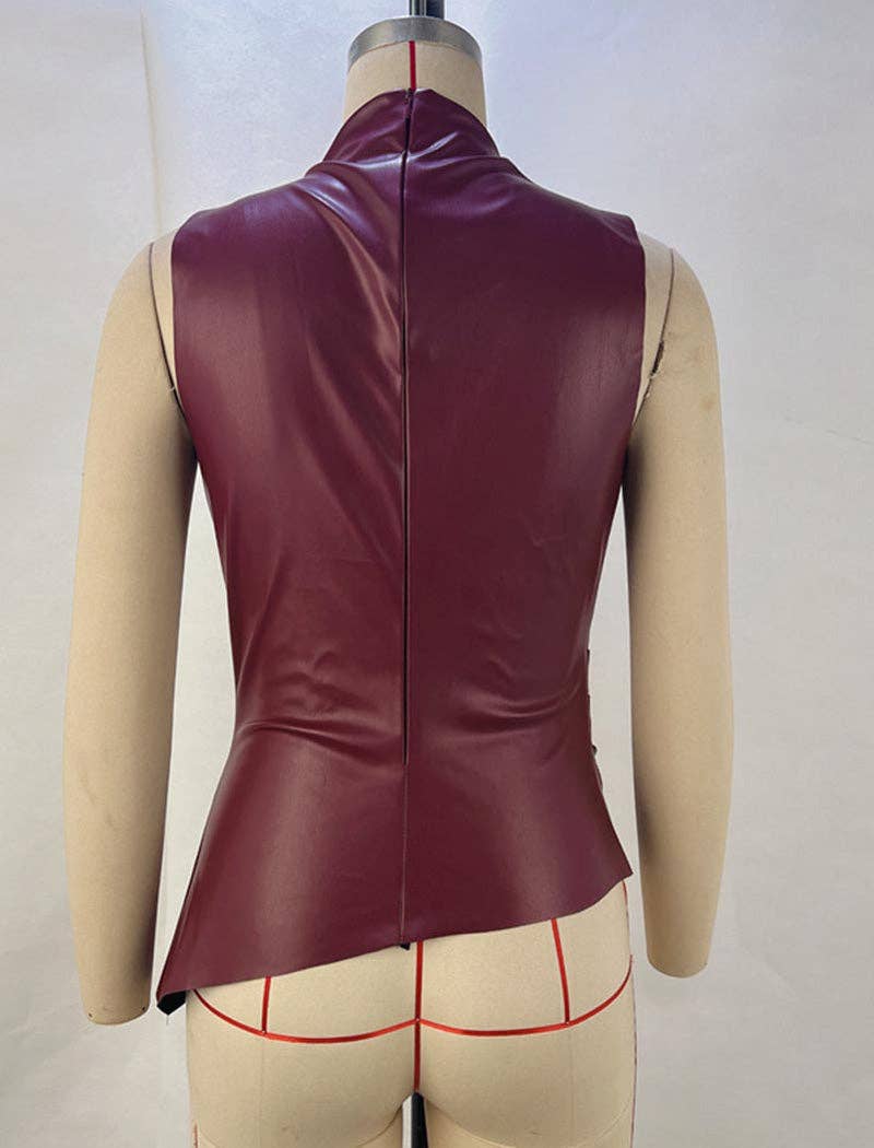 Armour Faux Leather Ruched Sleeveless Top