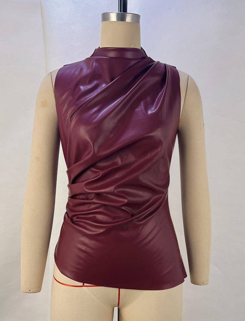 Armour Faux Leather Ruched Sleeveless Top
