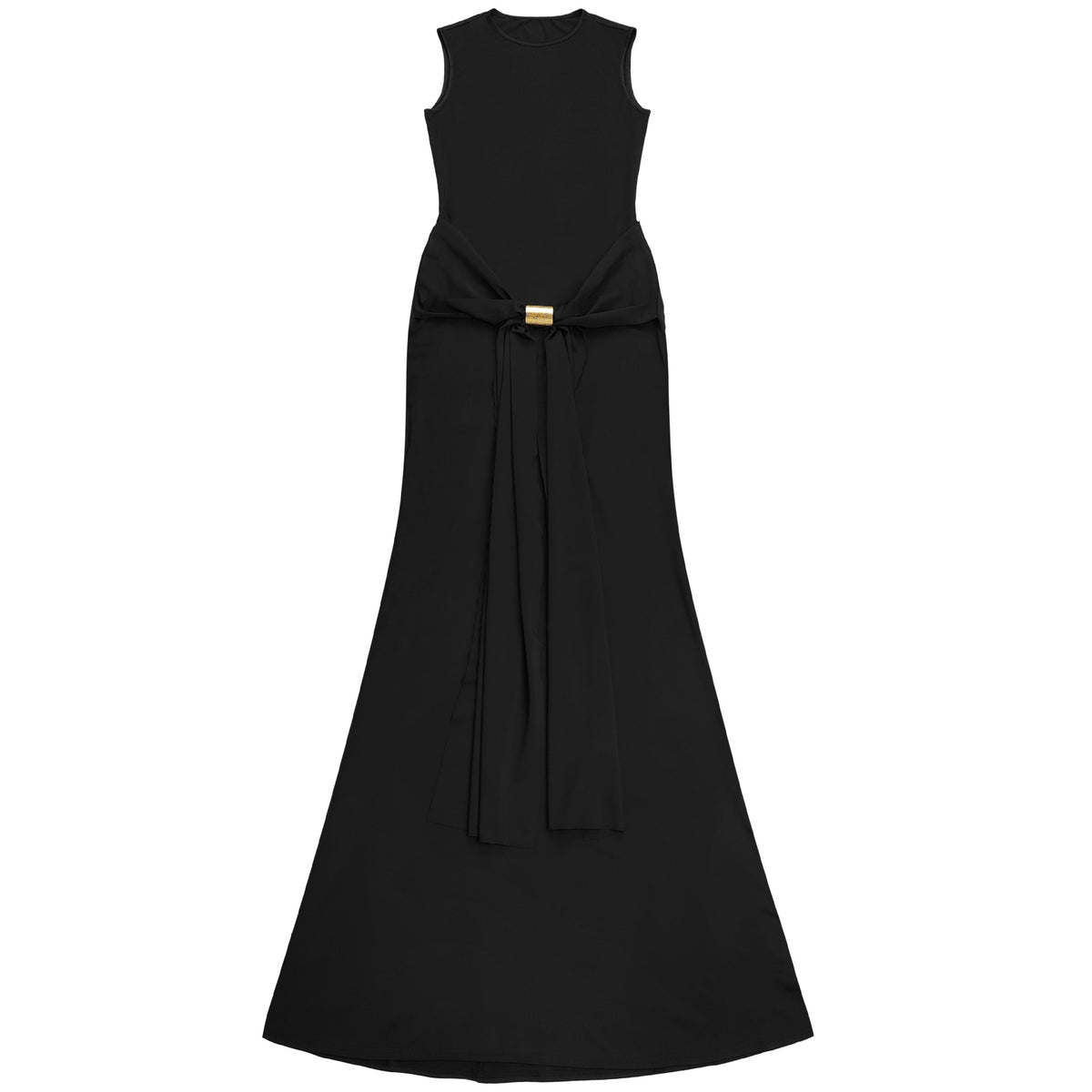 Sleeveless Black Maxi Dress, White background