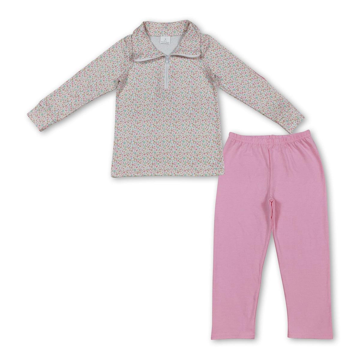 Floral long sleeves pullover pink leggings set girls clothes