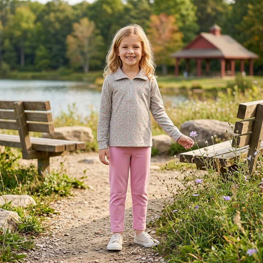 Floral long sleeves pullover pink leggings set girls clothes