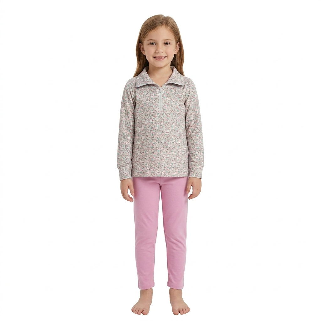 Floral long sleeves pullover pink leggings set girls clothes