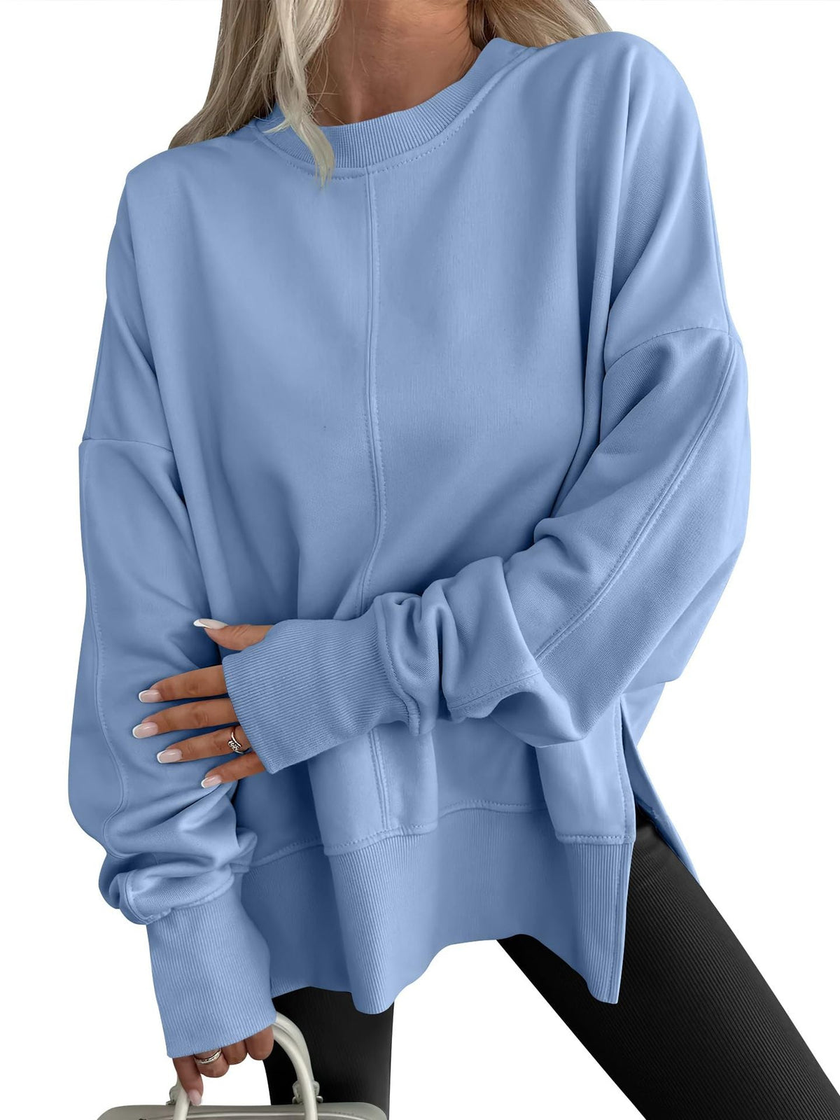 Code Casual round Neck Pullover Solid Color Loose Sports Long Sleeve Sweatshirt Tops