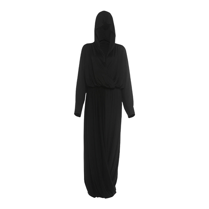 Just Relax Hooded Long Sleeve Top Pleated Loose Maxi Skirt Set