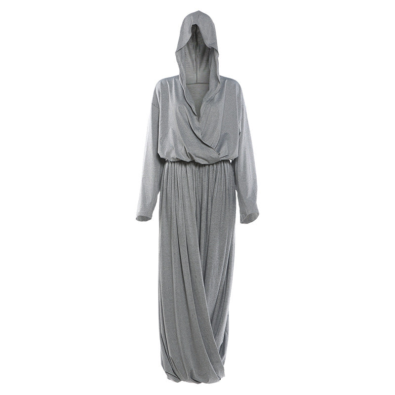 Just Relax Hooded Long Sleeve Top Pleated Loose Maxi Skirt Set