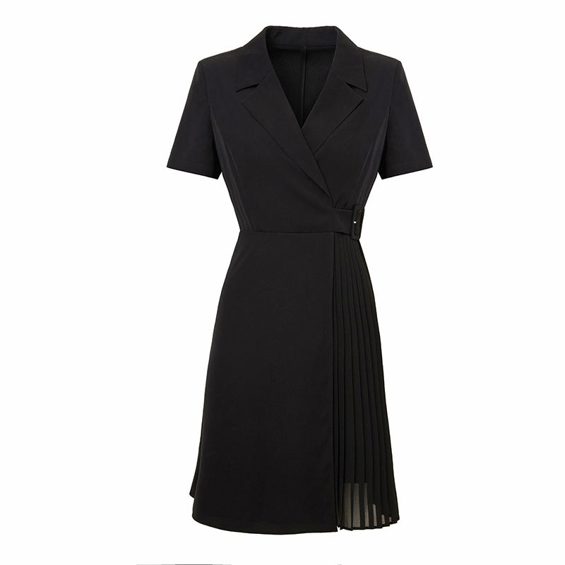 Black dress with a belt on a white background