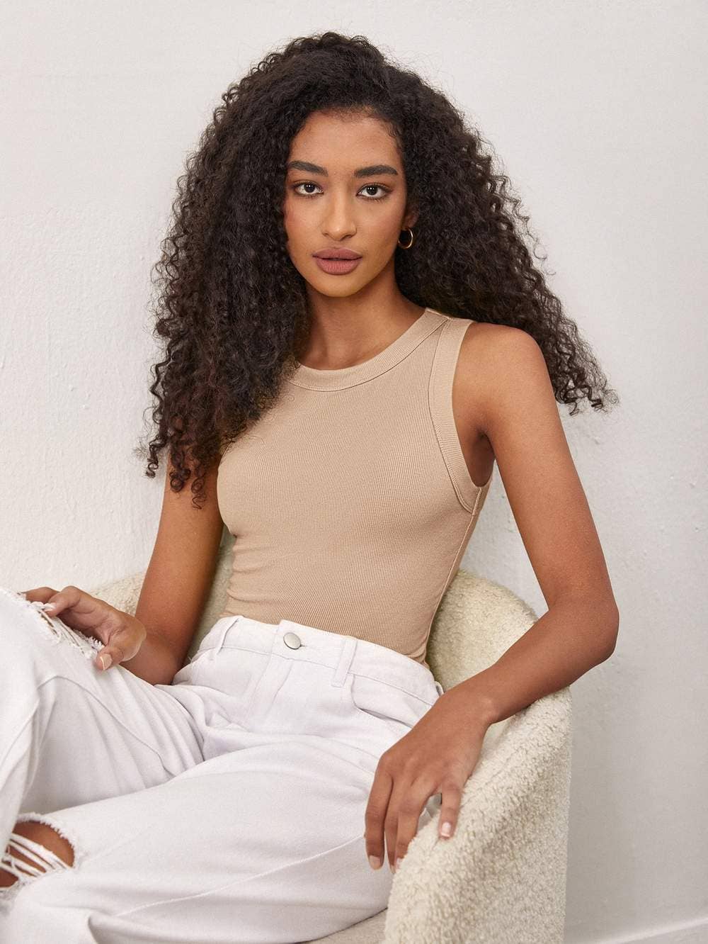 Taupe Ribbed Knit Tank Top