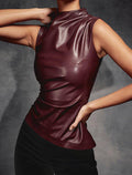 Armour Faux Leather Ruched Sleeveless Top