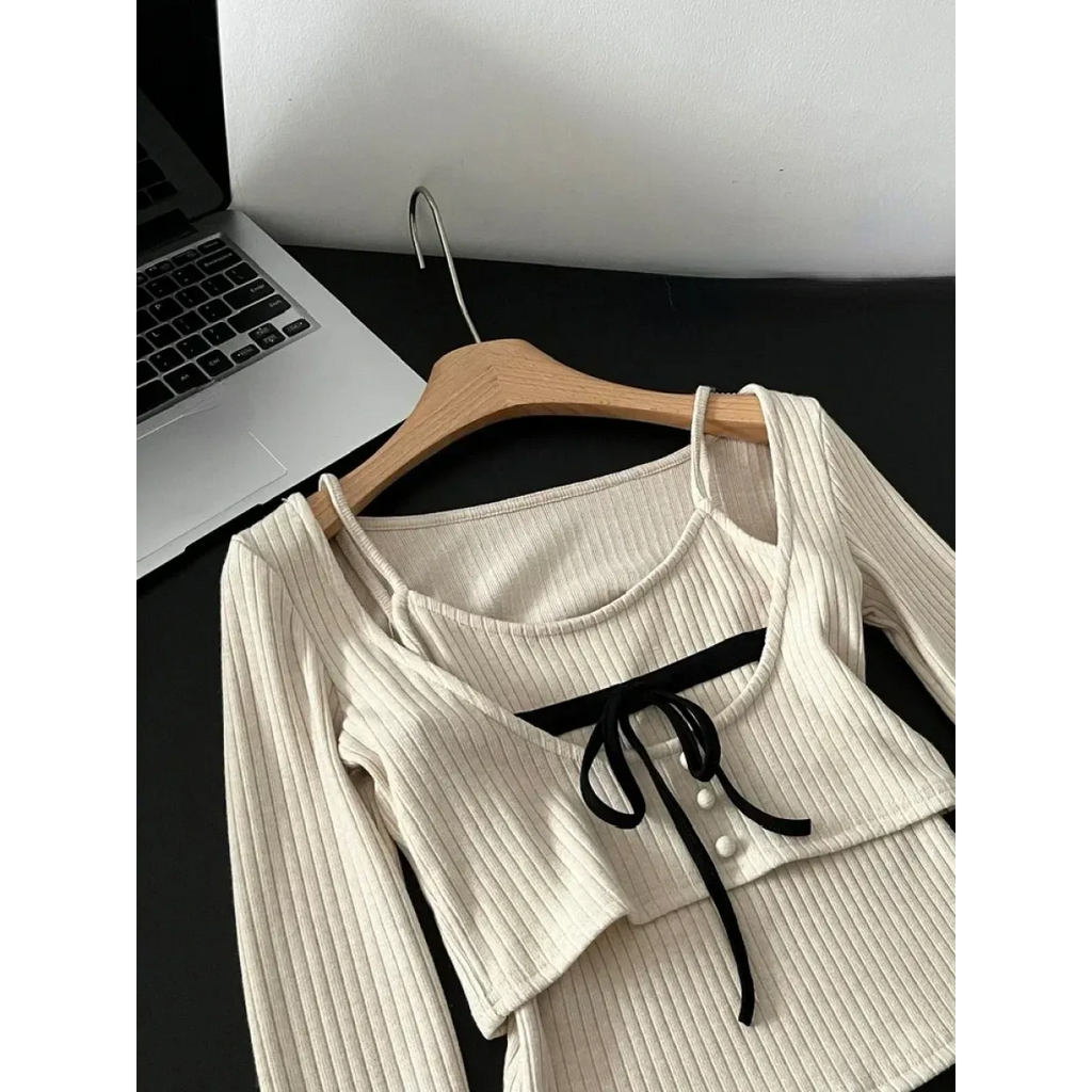 Gyaru Ribbed Knit Sweater Top