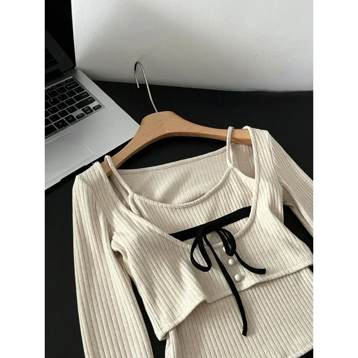 Gyaru Ribbed Knit Sweater Top