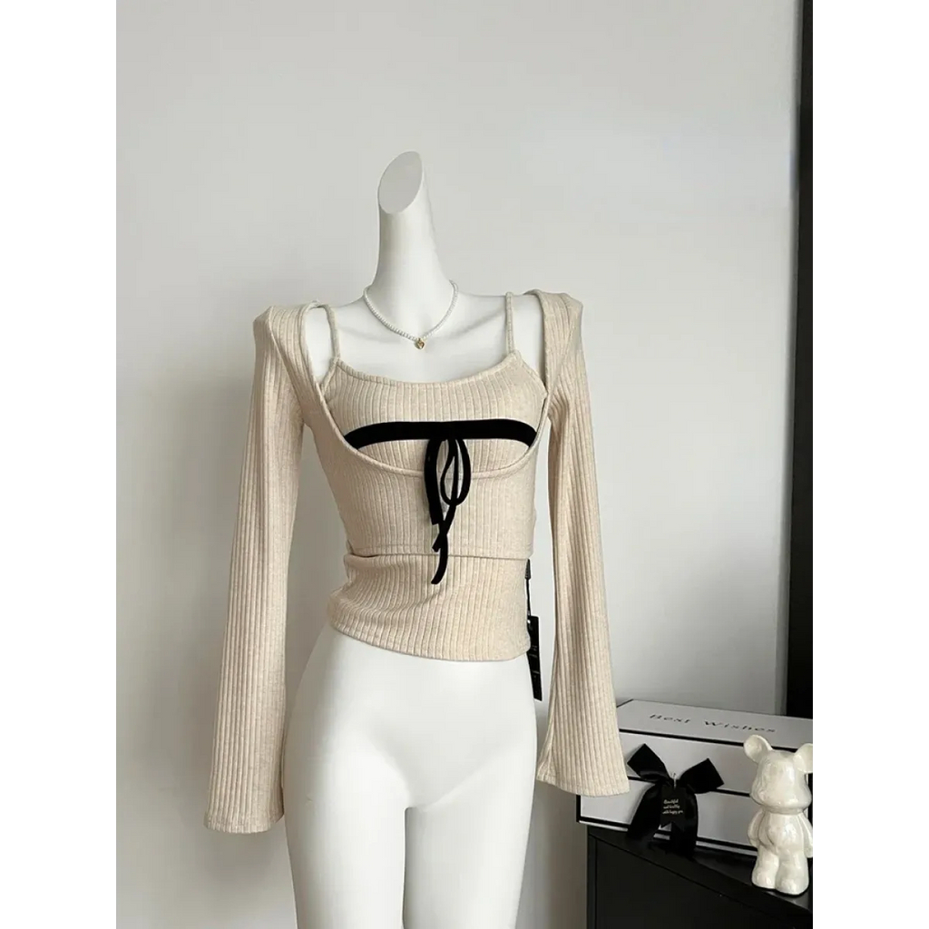 Gyaru Ribbed Knit Sweater Top